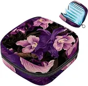 Period Bag,Sanitary Napkin Storage Bag,Floral Purple Flower,Tampon Bag for Purse