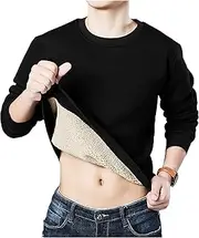[Yeokou] Mens Fashion Warm Fleece Crewneck Sweatshirt Thick Sherpa Lined Pullover Tops