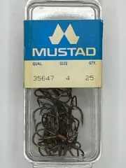 Mustad 35647 Size 4 Treble Hook Round Bend Bronze 25-pack