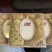 3 Victorian Picture Frame Ornate oval opening w/ pearls surround dresses