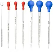 Changyeah 6 Pieces Glass Pipettes Graduated Dropper,0.5ml /1ml/ 2ml/ 3ml /5ml /10ml Glass Pipettes Graduated Dropper,Long Glass Pipette Dropper with 6 Rubber Caps and 1 pcs Droppers Brush