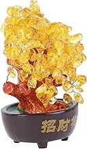 1Pc Crystal Money Tree Feng Shui Decor Yellow Fortune Tree for Home and Office Auspicious Handicraft Tabletop Decoration Unique Bonsai Style Ornament