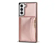 ZY Wallet Phone Case for Samsung Galaxy S21 FE Leather Cover - Rose Gold