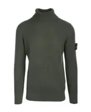 High-necked wool knitted sweater S olive green