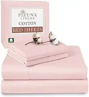 Pizuna Cotton King Sheet Set, 500 Thread Count 100% Combed Cotton Sateen Weave King Size Sheet Setinclude 1 Fitted Sheet, 1 Flat Sheet & 2 Pillow Cases (Light Pink Sheet Set - 4 PC)