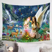 Fairy Tale Forest with a Beautiful Fairy Goddess Tapestry