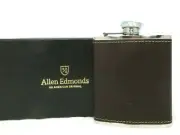 Allen Edmonds Flask Leather Cover 6 ounce Stainless Steel Brown New