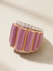 [DAVID WEBB] DAVID WEBB - Scallop 18-karat Gold, Platinum, Diamond And Enamel Ring - Pink - 5 1/2 5 1/2 Pink