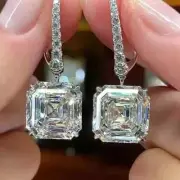 4Ct Lab Created Asscher Diamond Drop Dangle Women Earring 14K White Gold Plated