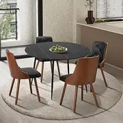 [OIKITURE] Dining Table and Chair Sets of 4 Round Dining Table and Faux Leather Kitchen Chairs Black