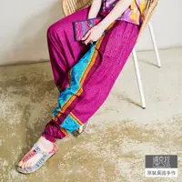 在飛比找momo購物網優惠-【潘克拉】連身半身撞色泰國印花飛鼠褲-F(紫)