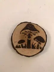 2.5” Hand Burned Pyrography Ornament “Shrooms”