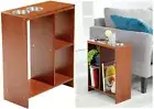 Slim Table Shelf Storage Magazine Cup Holder Wooden Narrow Side Sofa End Table