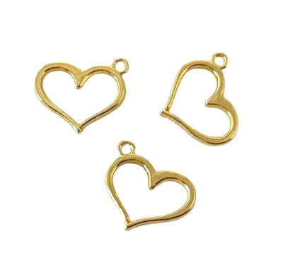 20 Gold Plated Steel 15x13mm Open Heart Bead Drop Dangles Beading Charms