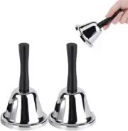 2Pack Hand Bell，Silver Steel Hand Bells for Dinner Bells，Classroom Bell，Food Lin
