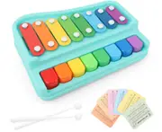2 In 1 Hand Knock on The Piano Playing Instrument Toy Puzzle Early Education Octave Piano Toy-Green