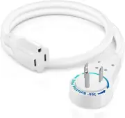 Extension Cord 1 Foot White Flat Plug, 360° Rotating Short Power Cord Single ...
