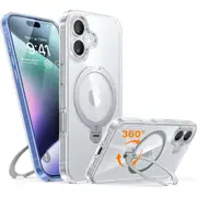 Torras iPhone 16 (6.1") Ostand Spin Case - Clear All in One: Magnetic / Stand / Ring Holder - 360 Spin [X00FX1978]