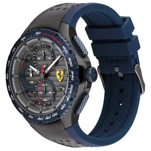 Scuderia Ferrari 法拉利 賽車稜紋三眼計時錶/灰X藍/44mm/FA0830735