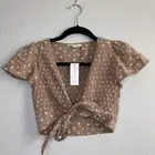 American Eagle Women XS Light Brown Floral Boho Smocked Tie Front Crop Top NWT