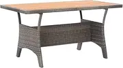 vidaXL Solid Acacia Wood Garden Table with Grey PE Rattan Finish and Powder-Coated Steel Frame, Weather-Resistant Outdoor Dinner Table