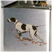 Zippo Oil Lighter Pointer Dog 1997 Silver Brass Silk Print Regular Case NEW