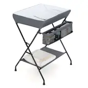Costway Folding Change Table Nursery Organizer w/Storage Basket & Shelf Grey