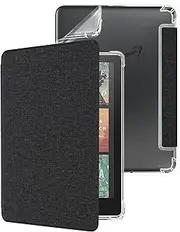 WALNEW Case for 7" Kindle Paperwhite 12th Gen 2024 & Kindle Paperwhite Signature Edition 2024, Clear Soft TPU Back Protective Cover with Auto Sleep/Wake, Black