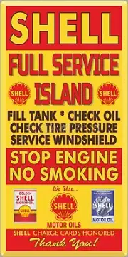 SHELL GAS STATION FULL SERVICE ISLAND PUMP OLD SIGN REMAKE ALUMINUM SIZE OPTIONS