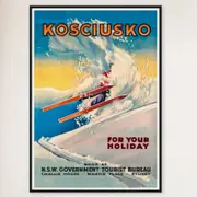 Galrie Vintage Ski Poster of Mount Kosciuszko in New South Wales Australia Home Décor, Black Frame, 70 x 100cm (28 x 40inch)