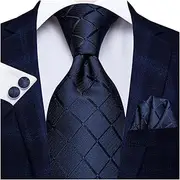 [VSOLS] Men's Blue Black Striped Tie 3.4" Tie Pocket Square Cufflinks Wedding Party Silk Tie Set (Color : SN-1656, Size : 59.06 * 3.35in)