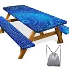 Picnic Table Cover with Bench Covers 6Ft 3 Pcs Drawstring Bag Dark Blue Green