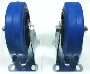 Set Of (2)Two Heavy Duty Fixed Casters with 4"(97.85mm) Dia. Blue Rubber Wheels