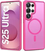 SIXBOX for Samsung Galaxy S25 Ultra Magnetic Case, Slim Compatible with MagSafe & Wireless Charging, Military Grade Drop Proof, Translucent Silicone Men Women Protective Case for S25 Ultra, Hot Pink