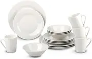 alpina Crockery Set for 4 People, Plate and Bowl Set, Stoneware Tableware Set, Dinner Plates, Dessert Plates, Bowls and Cups, Microwave and Dishwasher Safe, White