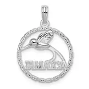 Sterling Silver De-Ani Rhodium-Plated Polished Jamaica Round Circle With Bird Pendant