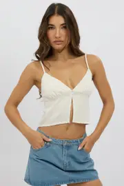 Beige Cami Top Open Front Linen Blend - Size 16XL, Women's Cami