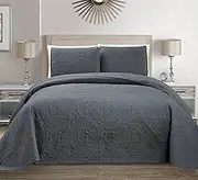 Mk Collection 3 pc Solid Embossed Bedspread Bed-Cover Over Size Dark Grey New King/California King Over Size 118 x 106