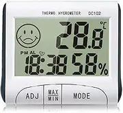 Minitype Digital Indoor Thermometer Hygrometer Clock DC102 Screen White One Size