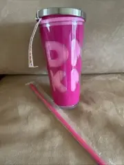 Dunkin Donuts Pink Acrylic 20 oz Tumbler Stainless Steel Lid Cup -RARE -NWT