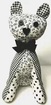 Hand Sewn Cat, Fine Collectibles, Black & White Kitty, Check, Dots, Floral NWOT
