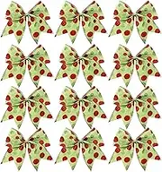 Large Christmas Bows for Wreaths - Wreath Bow 6Inches Christmas Bow,Red Green Handmade Christmas Tree Ornaments Glitter Dot Holiday Decor for Fireplaces