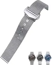 [KAVJU] Stainless Steel Woven Watchband 20mm For Omega 007 James Bond Seamaster Diver 300 Silver Solid Watch Strap Deployment Buckle