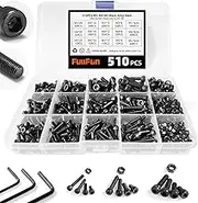510PCS M3 M4 M5 Hex Socket Head Cap Screw Bolts Nuts Assortment Kit, 12.9 Grade Alloy Steel Metric Screws with 3PCS Allen Wrenches, Allen Socket Hex Drive Black Machine Screws Set