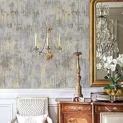 Textured Wallpaper Vintage 17.3"x 473" Distressed Metallic Grey/White/Gold Vintage Metallic Concrete Wallpaper Modern Non Woven (Non-Pasted) Industrial Style Need Adhesive Modern & Traditional Style