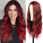 Long Wavy Wine Red Wig for Women,26 Inch Colorful Synthetic Wavy Wig, Middle ...