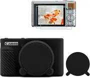 TYUANDOUER SX730 SX740 Camera Case & LCD Screen Protector Accessories Kit, Soft Silicone Case for Canon PowerShot SX740 SX730 HS Camera, Body Cover Case for SX740 SX730 with Lens Cap - Black