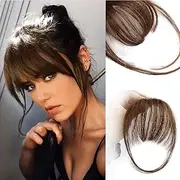 Clip in Bangs Hair Extensions Medium Brown Human Hair Air Bangs/Fringe Hairpiece Air Bangs with Temple for Women One Piece Human Hair Air Bangs Medium Brown