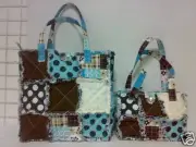 Quilt Purse, Patchwork Tote, 2pc Set, Cotton Rag Bag
