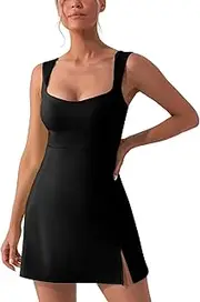 [Seamaid] Square Neck Tennis Dresses for Women Golf Dress with Built-in Shorts Bra with Pockets for Athletic Sports Workout